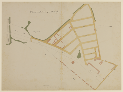 216097 Kaart van het terrein tussen de Oudwijkerlaan / Oudwijkerveldsteeg / 3e Baansteeg / Oosterspoorweg te Utrecht; ...